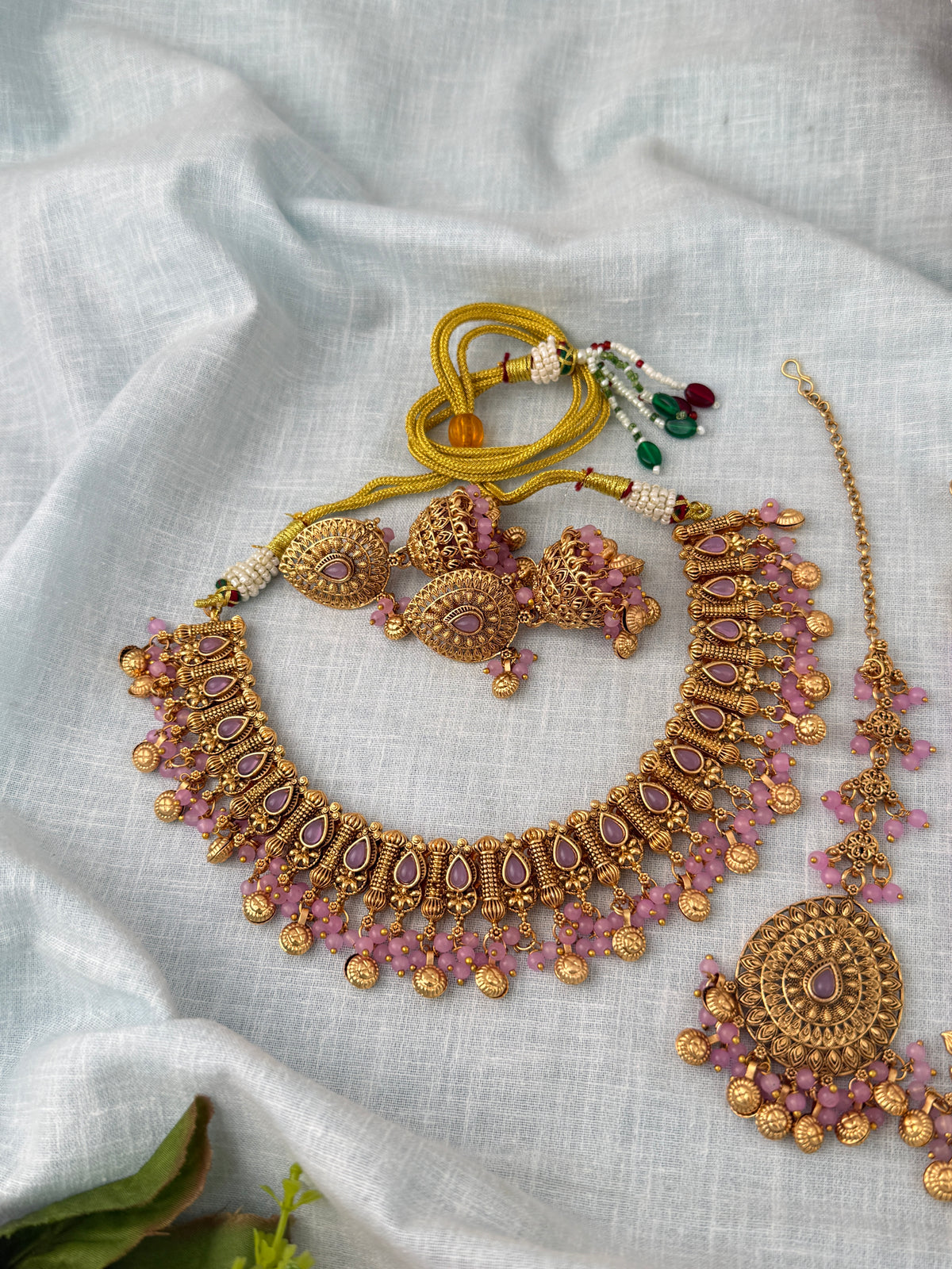 Antique Kundan Necklace With Maatal And Passa Short Set| N1090