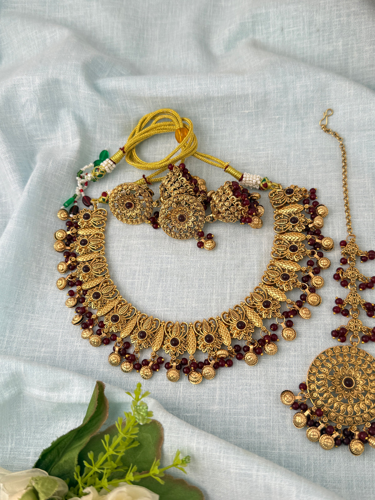 Antique Kundan Necklace With Maatal And Passa Short Set| N1078