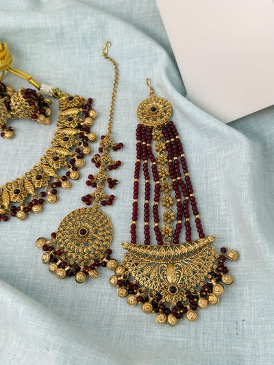 Antique Kundan Necklace With Maatal And Passa Short Set| N1078