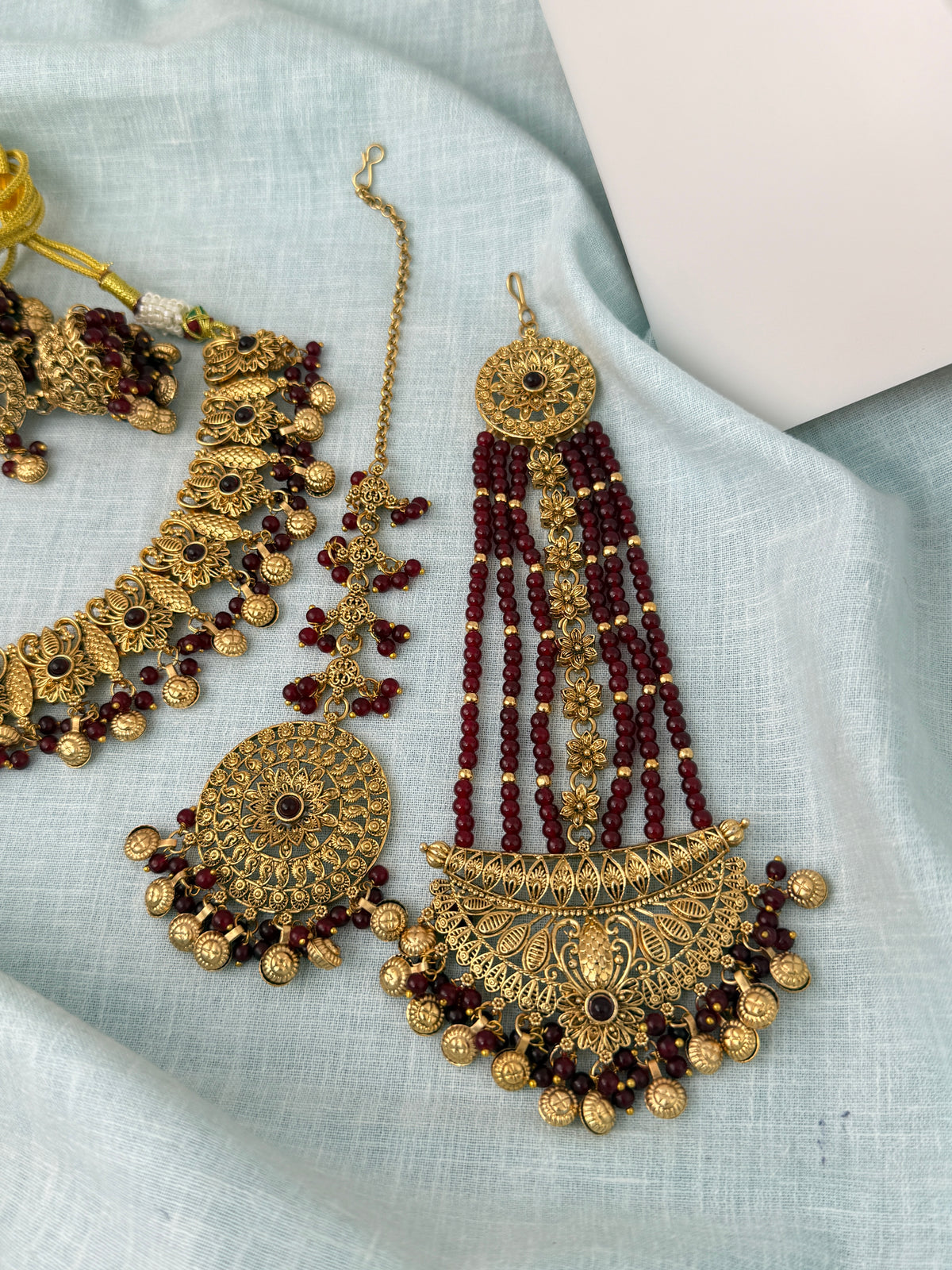 Antique Kundan Necklace With Maatal And Passa Short Set| N1078