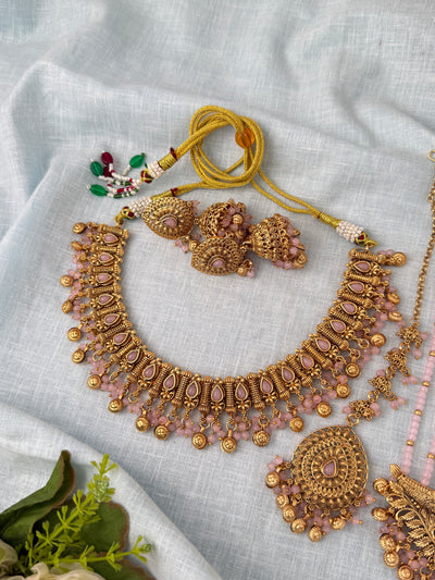 Antique Kundan Necklace With Maatal And Passa Short Set| N1091