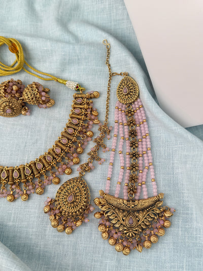 Antique Kundan Necklace With Maatal And Passa Short Set| N1091