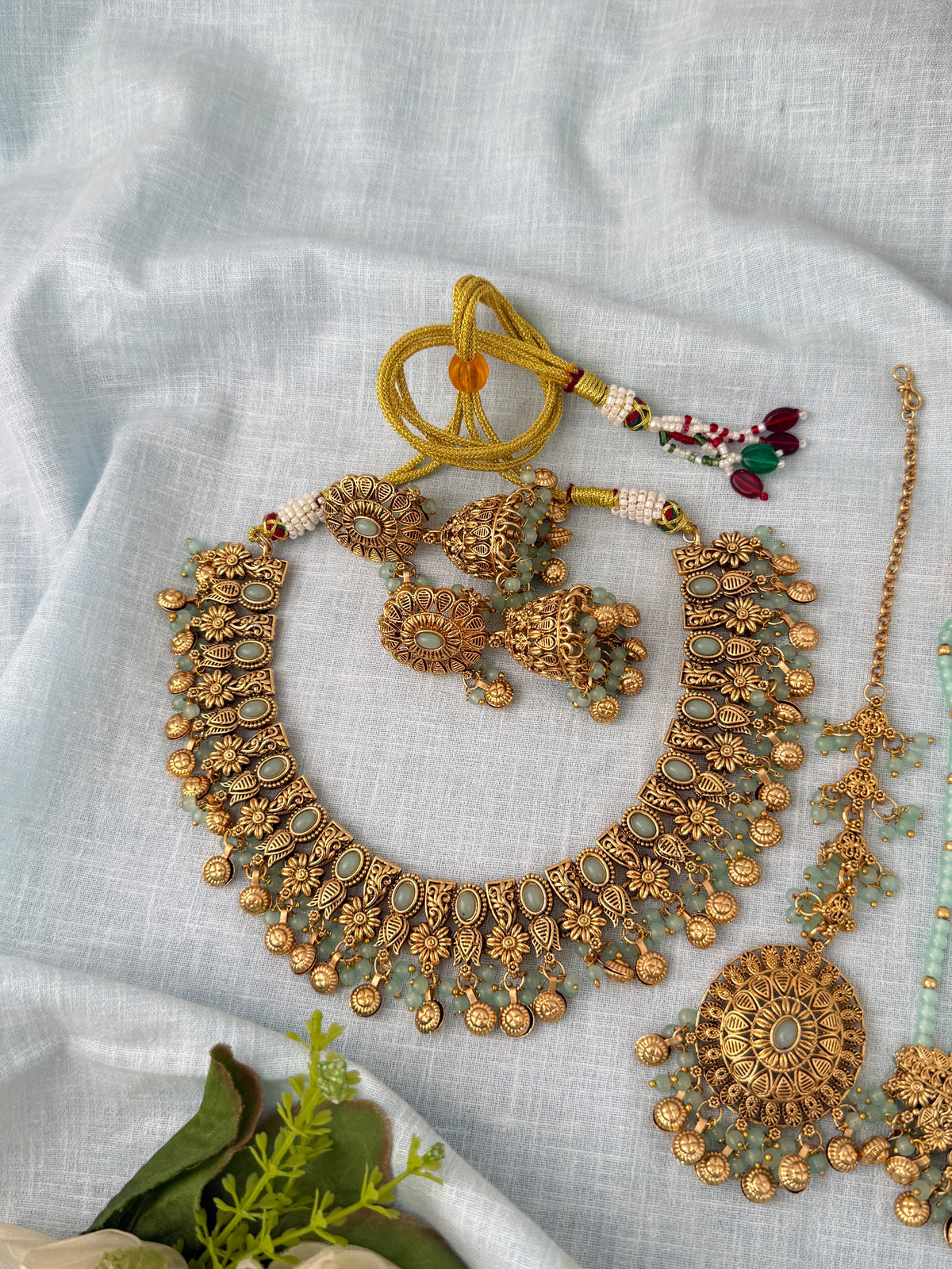 Antique Kundan Necklace With Maatal And Passa Short Set| N1085