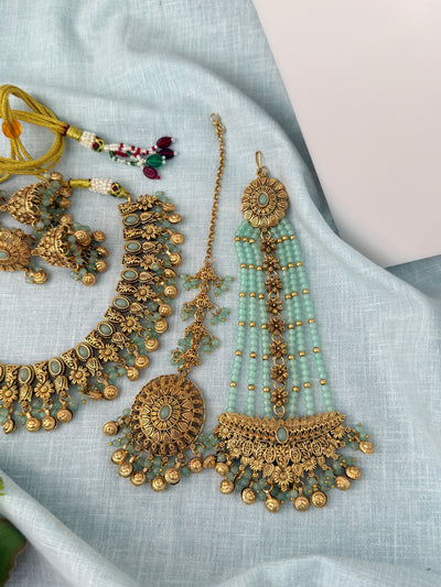 Antique Kundan Necklace With Maatal And Passa Short Set| N1085