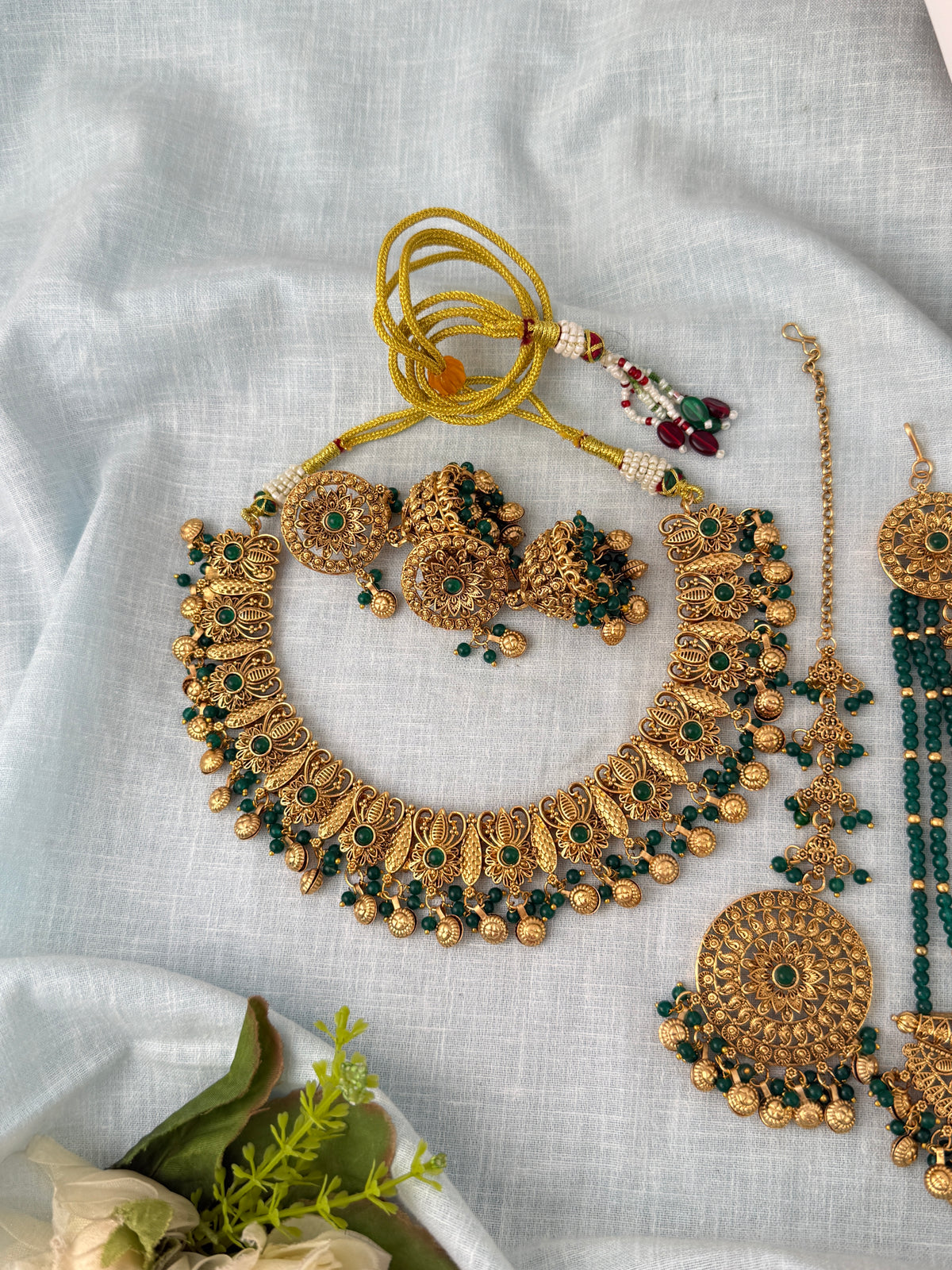 Antique Kundan Necklace With Maatal And Passa Short Set| N1076