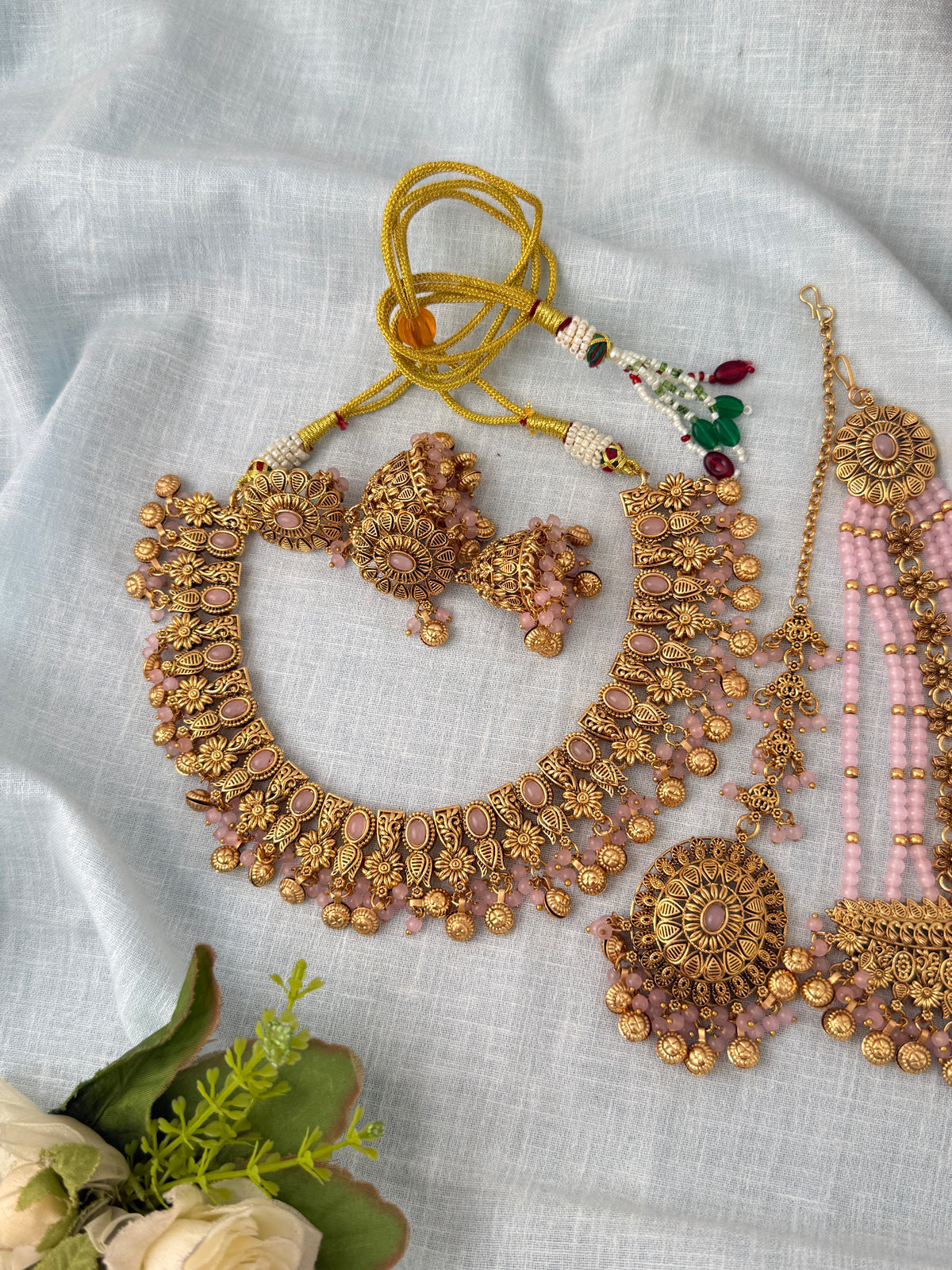 Antique Kundan Necklace With Maatal And Passa Short Set| N1084
