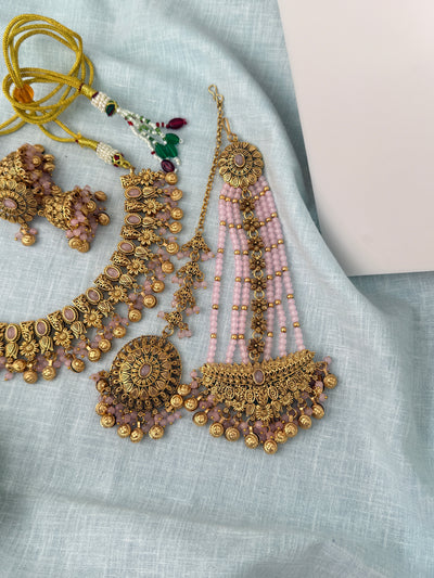 Antique Kundan Necklace With Maatal And Passa Short Set| N1084