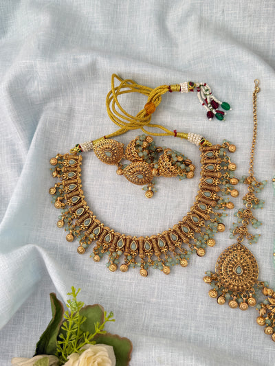 Antique Kundan Necklace With Maatal And Passa Short Set| N1092
