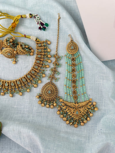 Antique Kundan Necklace With Maatal And Passa Short Set| N1092