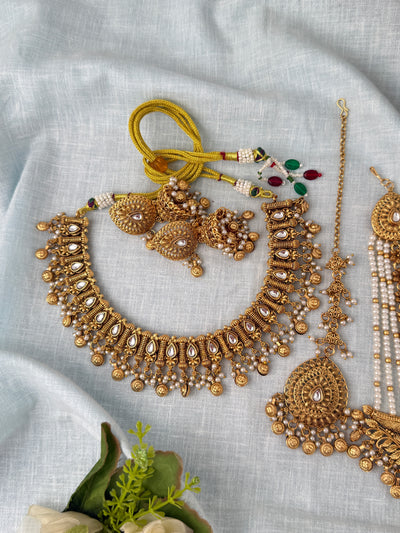 Antique Kundan Necklace With Maatal And Passa Short Set| N1086