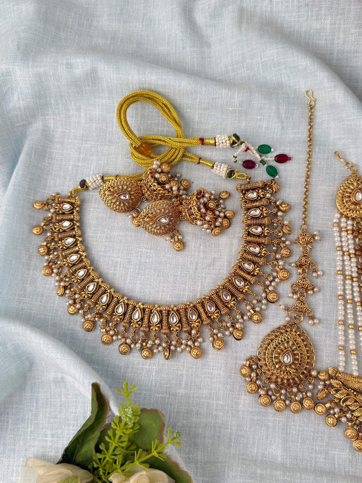 Antique Kundan Necklace With Maatal And Passa Short Set| N1086