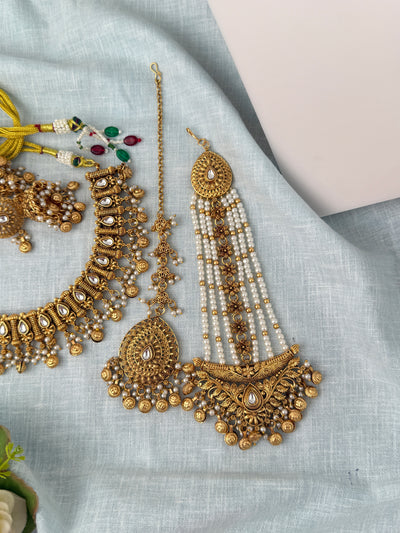 Antique Kundan Necklace With Maatal And Passa Short Set| N1086