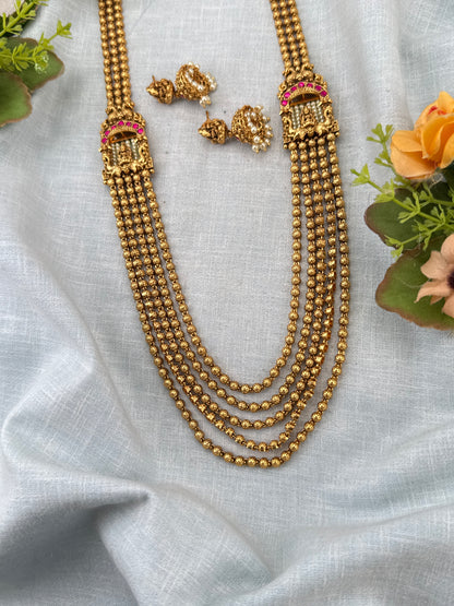 Royal Antique Gaja Lakshmi Multi Layer Long Haram Set 1169