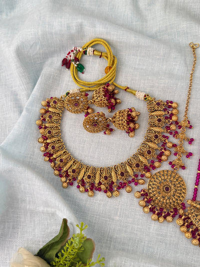 Antique Kundan Necklace With Maatal And Passa Short Set| N1077