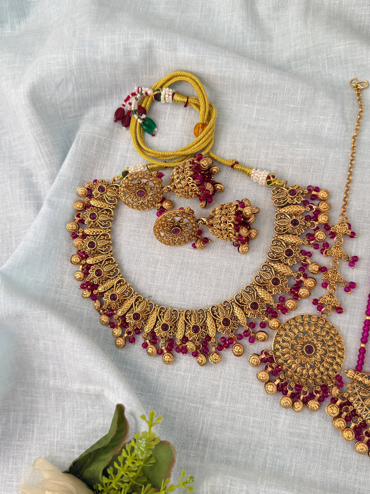 Antique Kundan Necklace With Maatal And Passa Short Set| N1077
