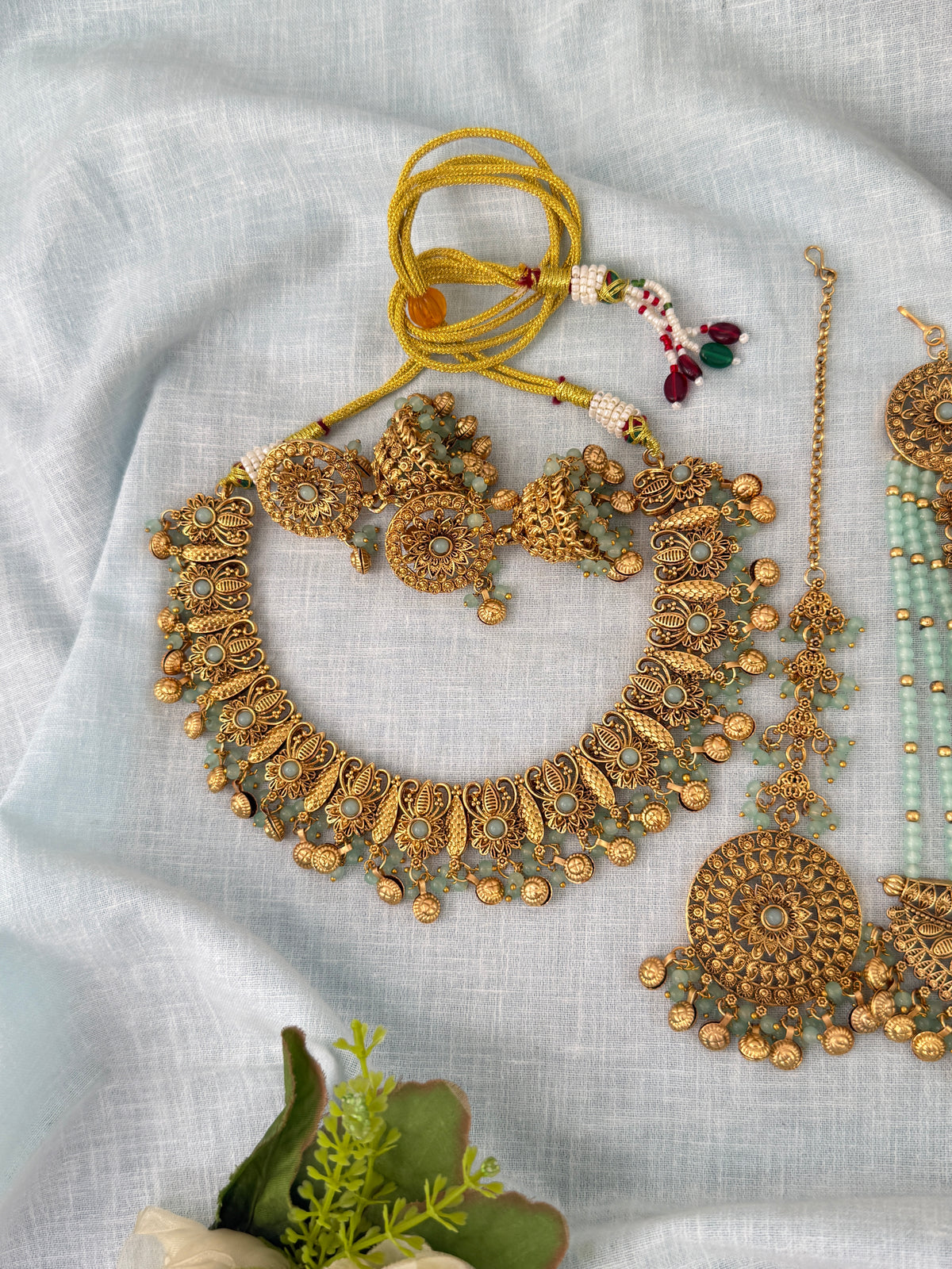 Antique Kundan Necklace With Maatal And Passa Short Set| N1079