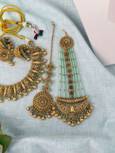 Antique Kundan Necklace With Maatal And Passa Short Set| N1079