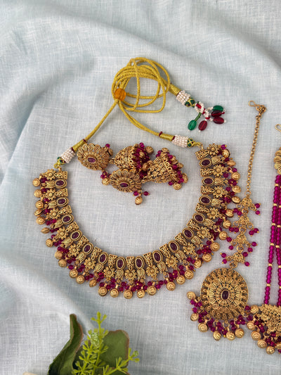 Antique Kundan Necklace With Maatal And Passa Short Set| N1080