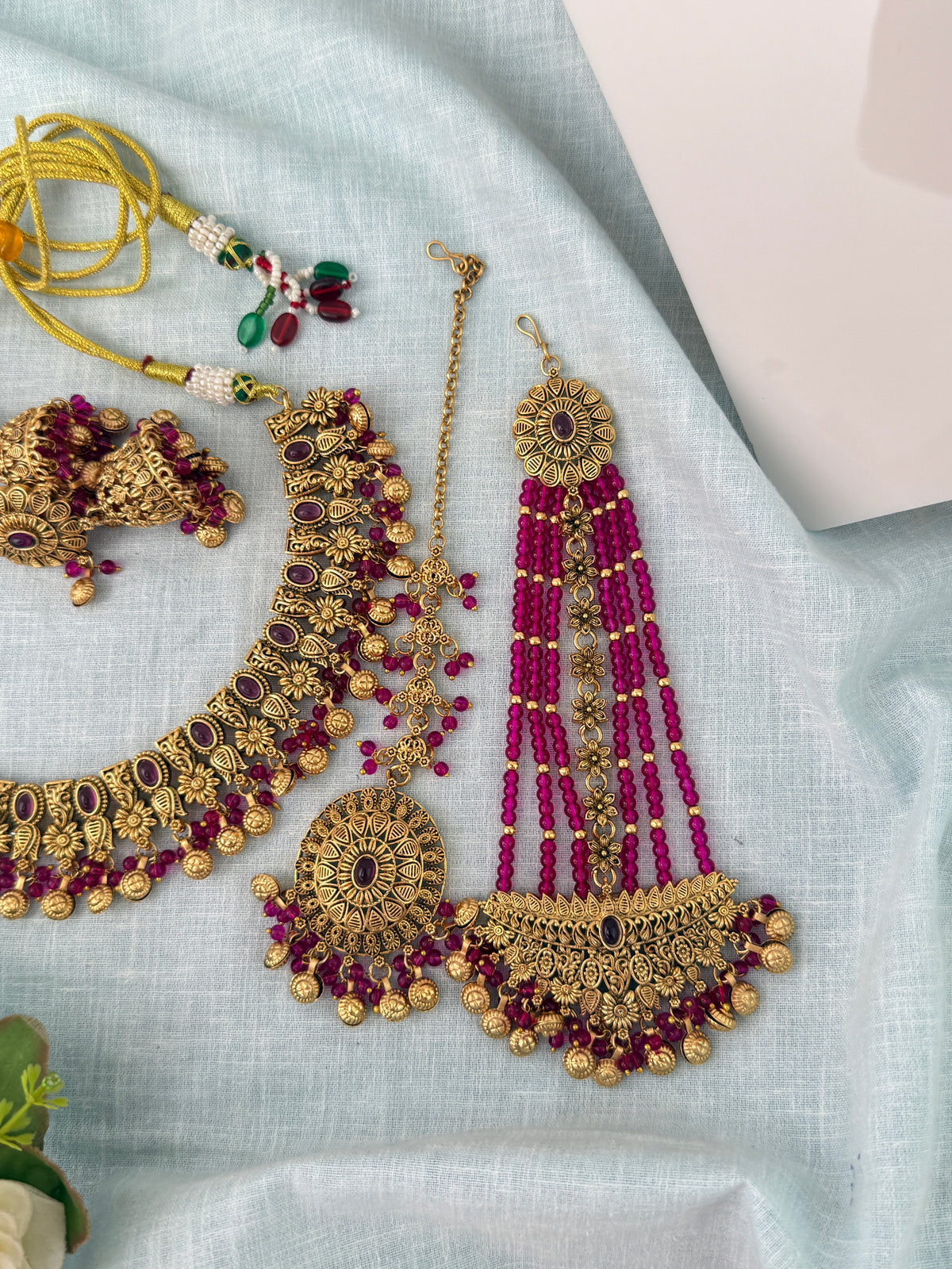 Antique Kundan Necklace With Maatal And Passa Short Set| N1080
