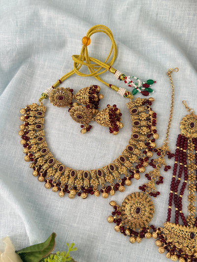 Antique Kundan Necklace With Maatal And Passa Short Set| N1081