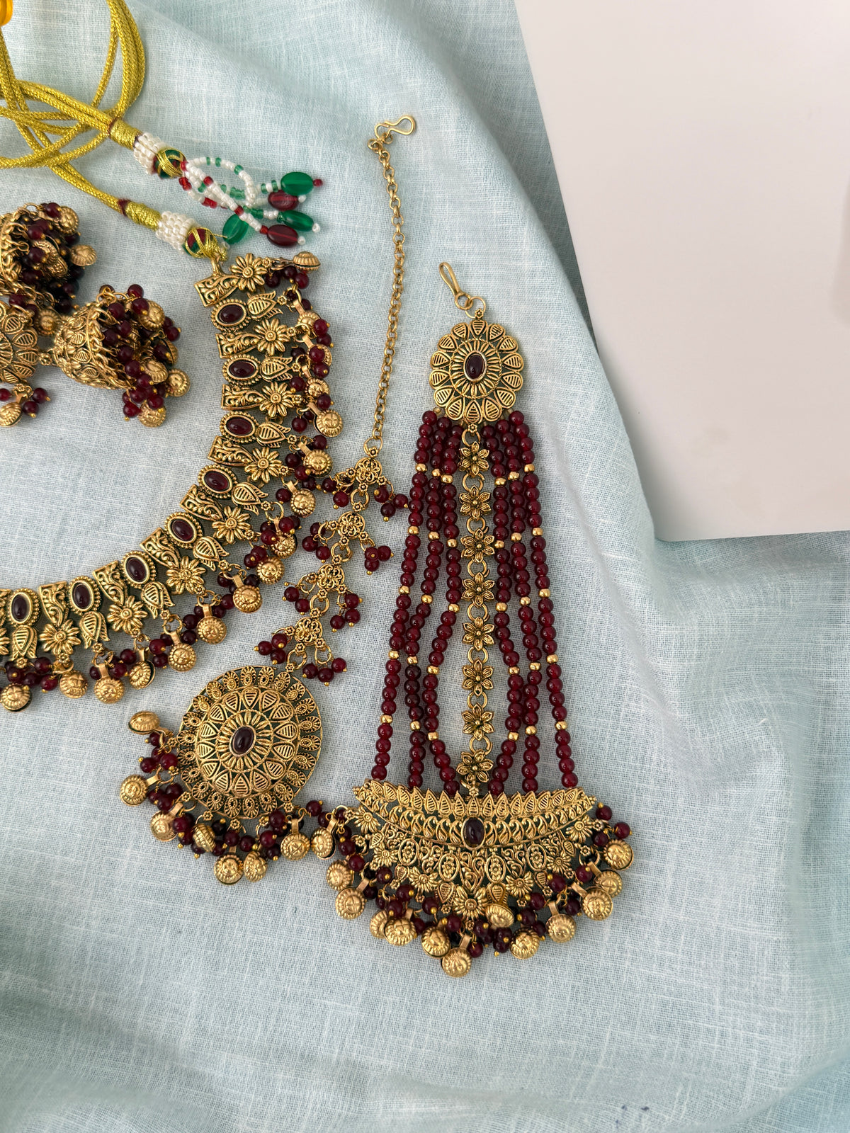 Antique Kundan Necklace With Maatal And Passa Short Set| N1081