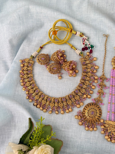 Antique Kundan Necklace With Maatal And Passa Short Set| N1083
