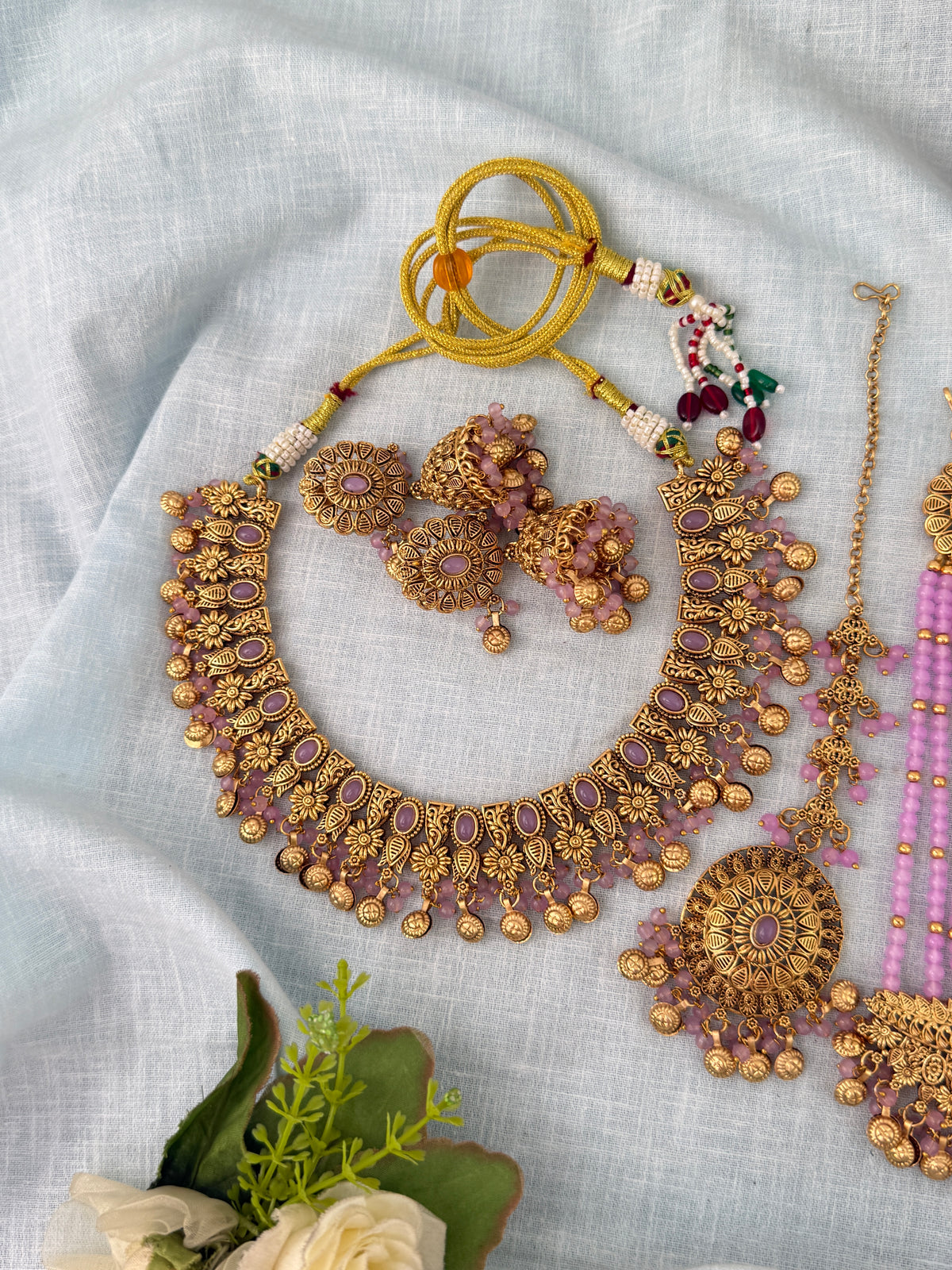Antique Kundan Necklace With Maatal And Passa Short Set| N1083