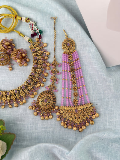 Antique Kundan Necklace With Maatal And Passa Short Set| N1083