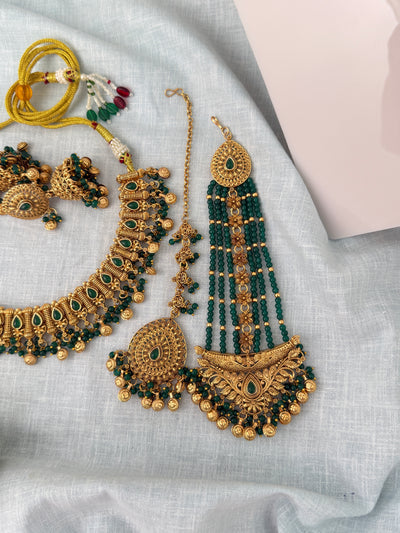 Antique Kundan Necklace With Maatal And Passa Short Set| N1087