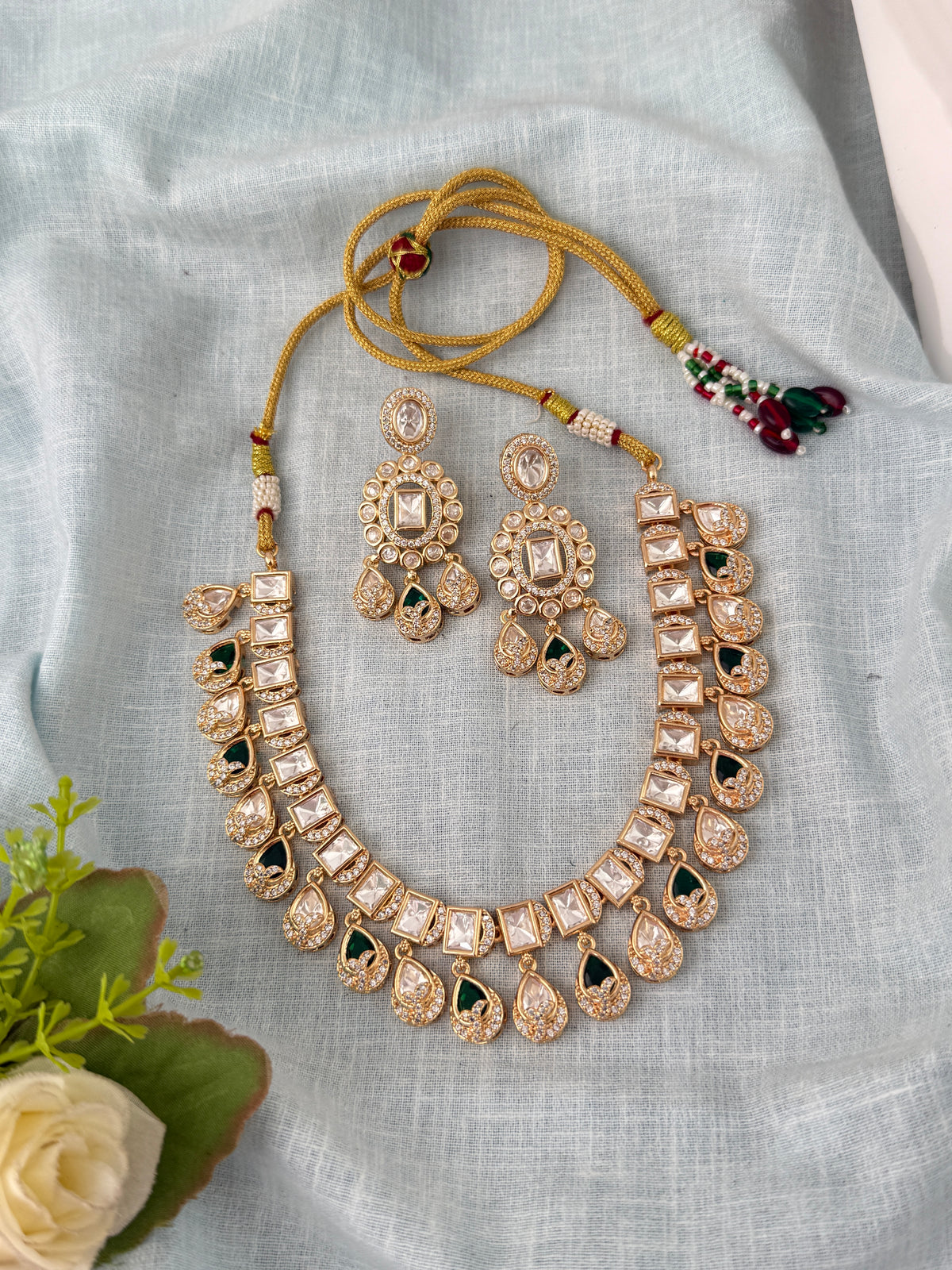 Kundan Layered Necklace Premium Short Set | N0998