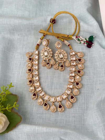 Kundan Layered Necklace Premium Short Set | N0099