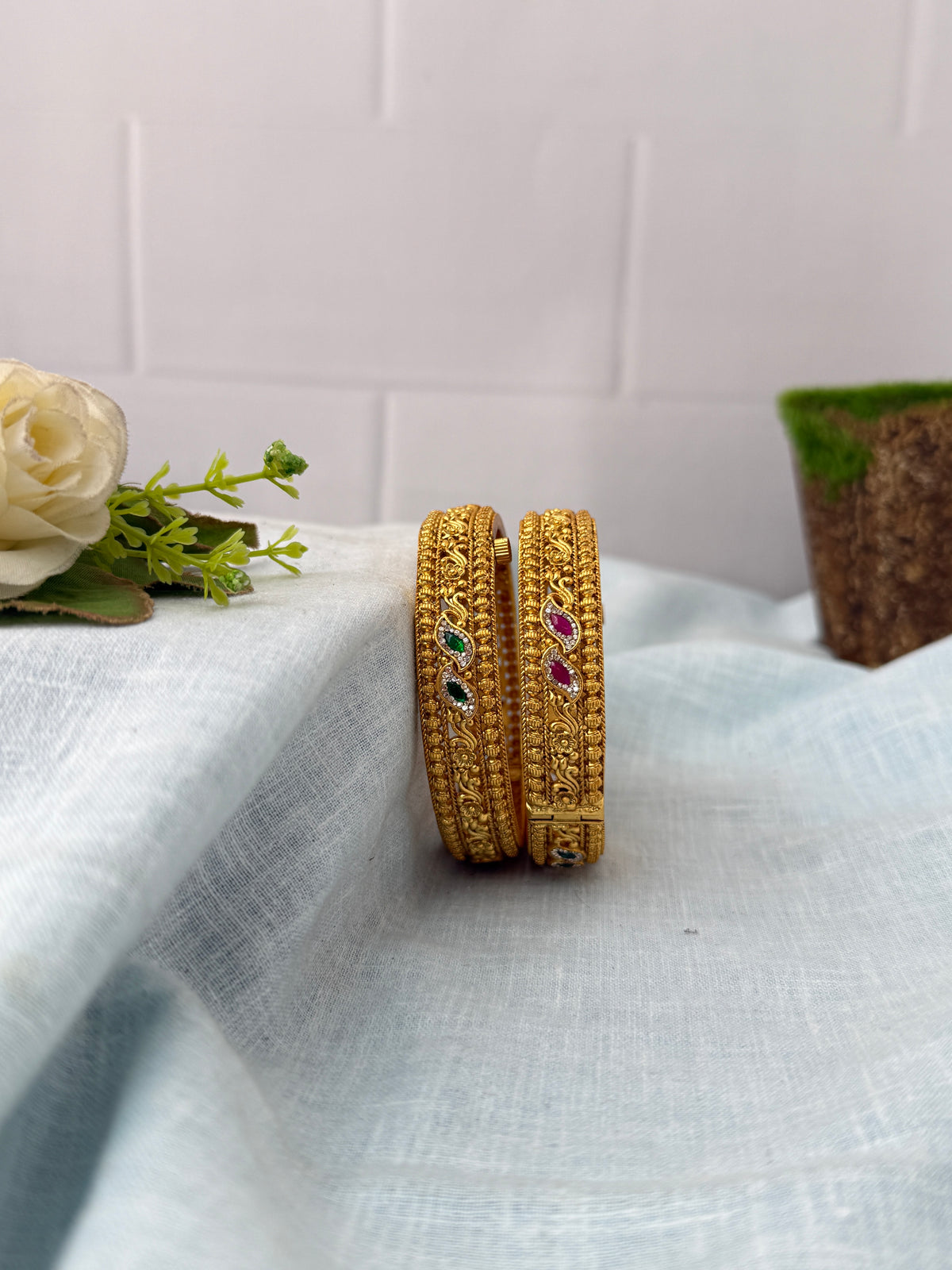 Antique temple style bridal bangles for women by Mahila
