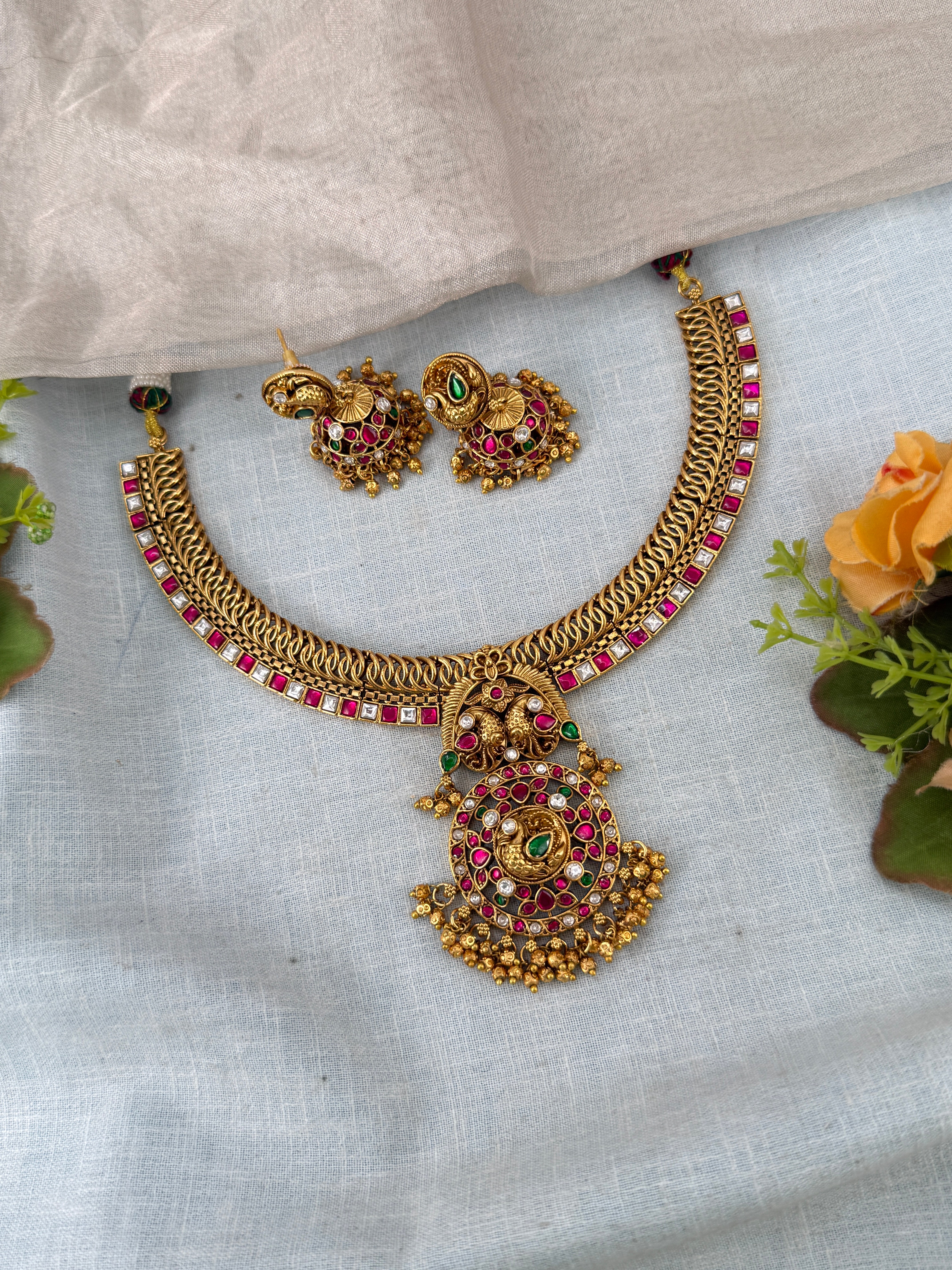 Royal Antique Jadau Short Necklace Set 190