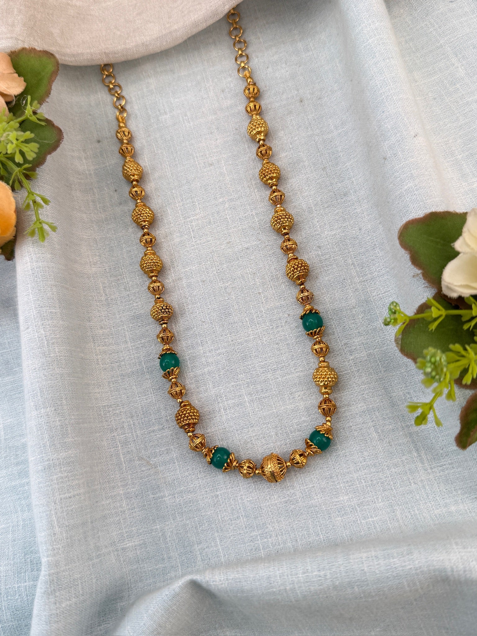 Royal Antique Gold Beads With Pearl Chain 1181