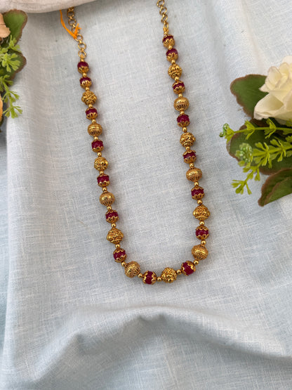 Royal Antique Gold Beads With Pearl Chain 1186