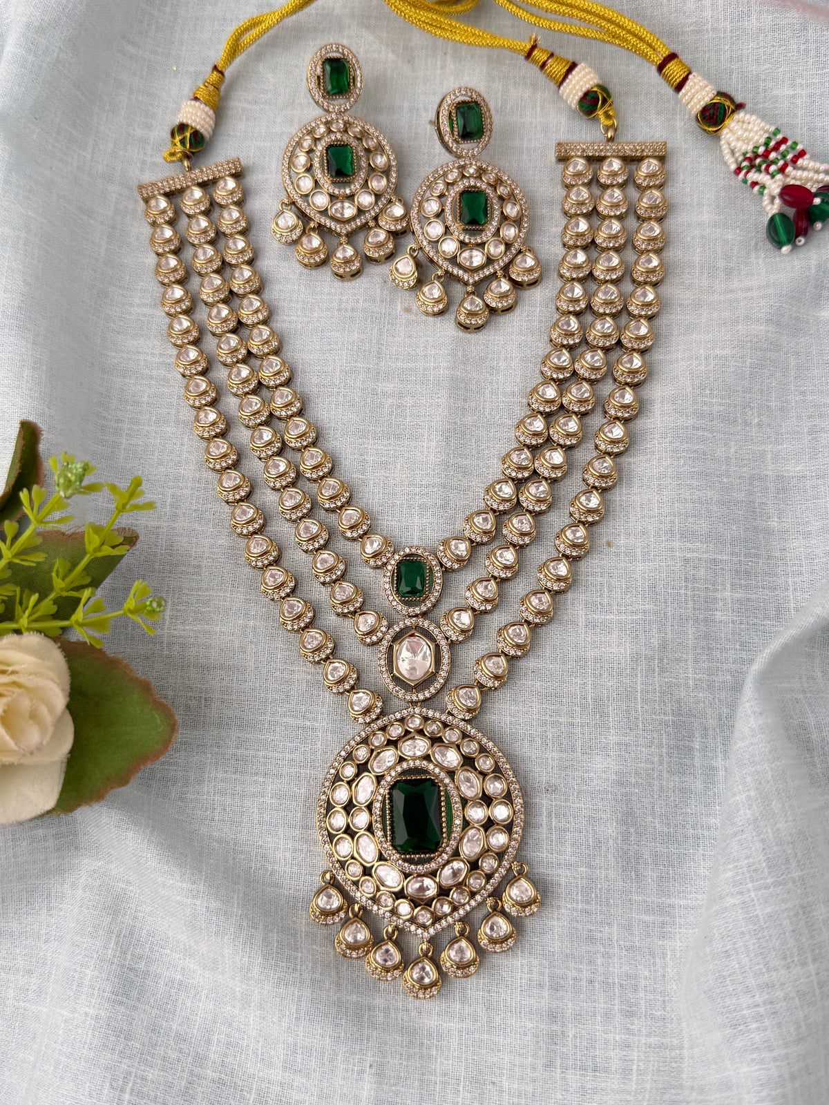 Kundan Layered Necklace Luxurious Long Set | N0983