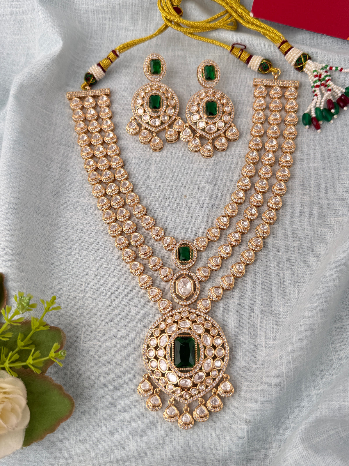 Kundan Layered Necklace Luxurious Long Set | N0978
