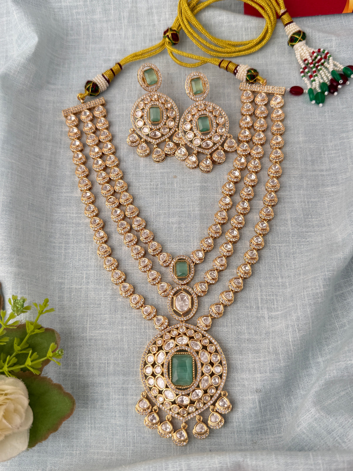 Kundan Layered Necklace Luxurious Long Set | N0980