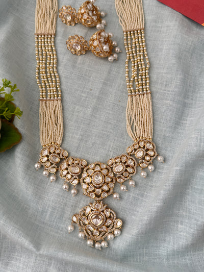 Kundan Layered Pearl Necklace Luxurious Long Set | N1147