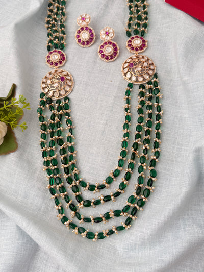 Kundan Layered Pearl Necklace Luxurious Long Set | N1144