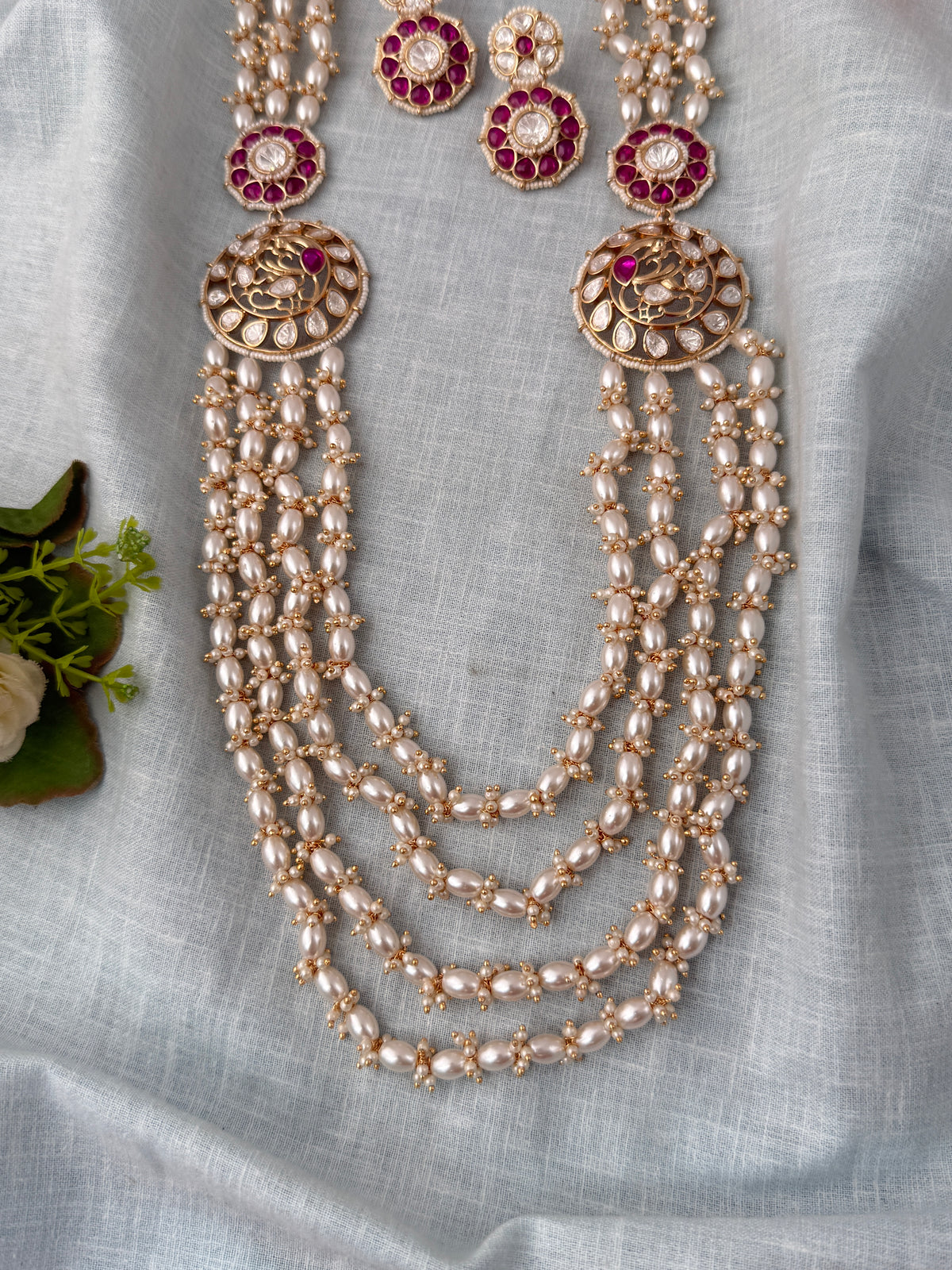 Kundan Layered Pearl Necklace Luxurious Long Set | N1146