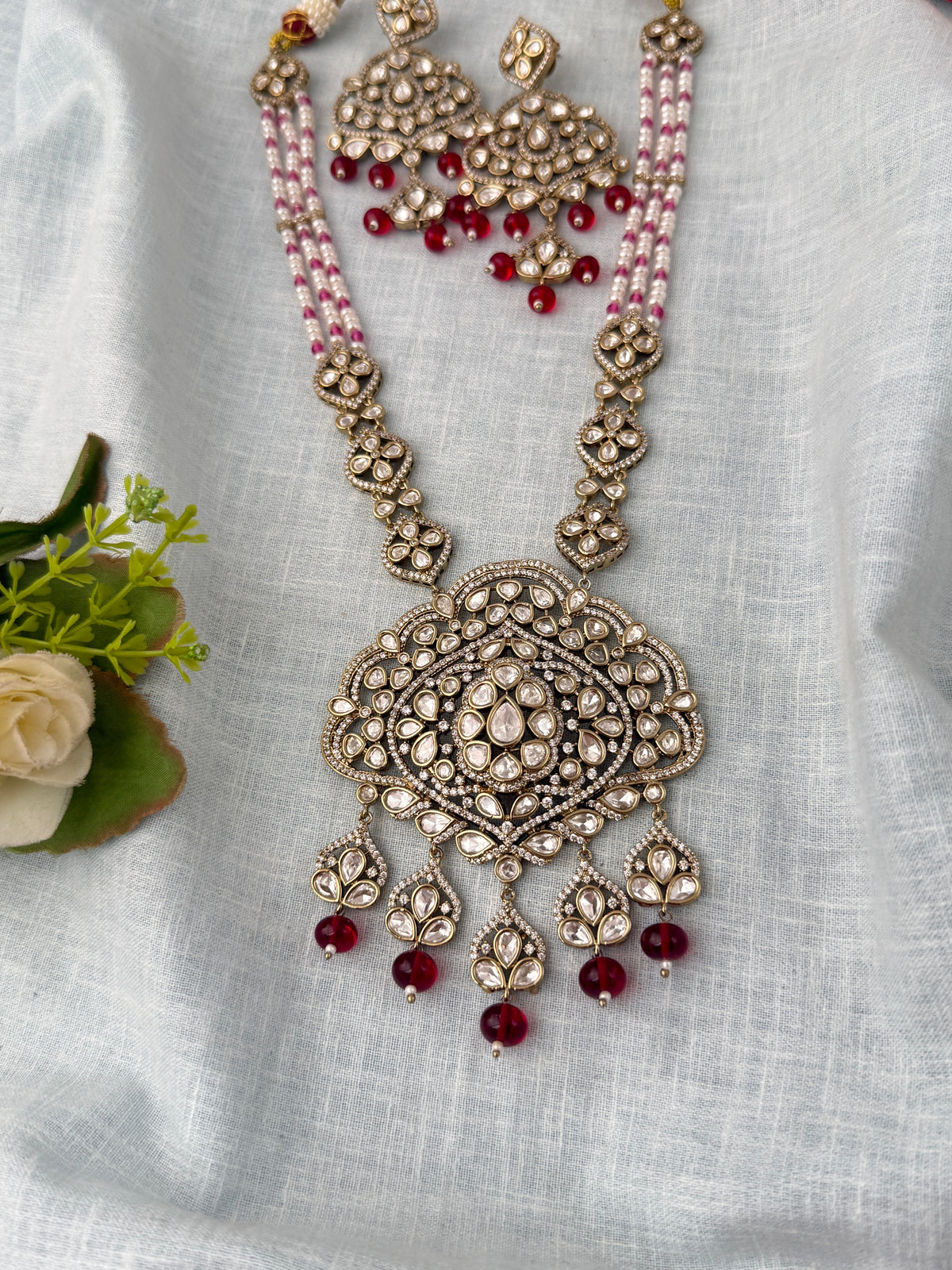 Kundan Layered Pearl Necklace Luxurious Long Set | N1133