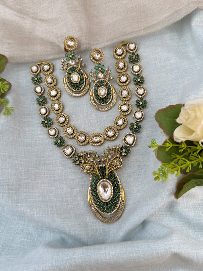 Luxurious Victorian Kundan Layered Pendant Necklace Set 741