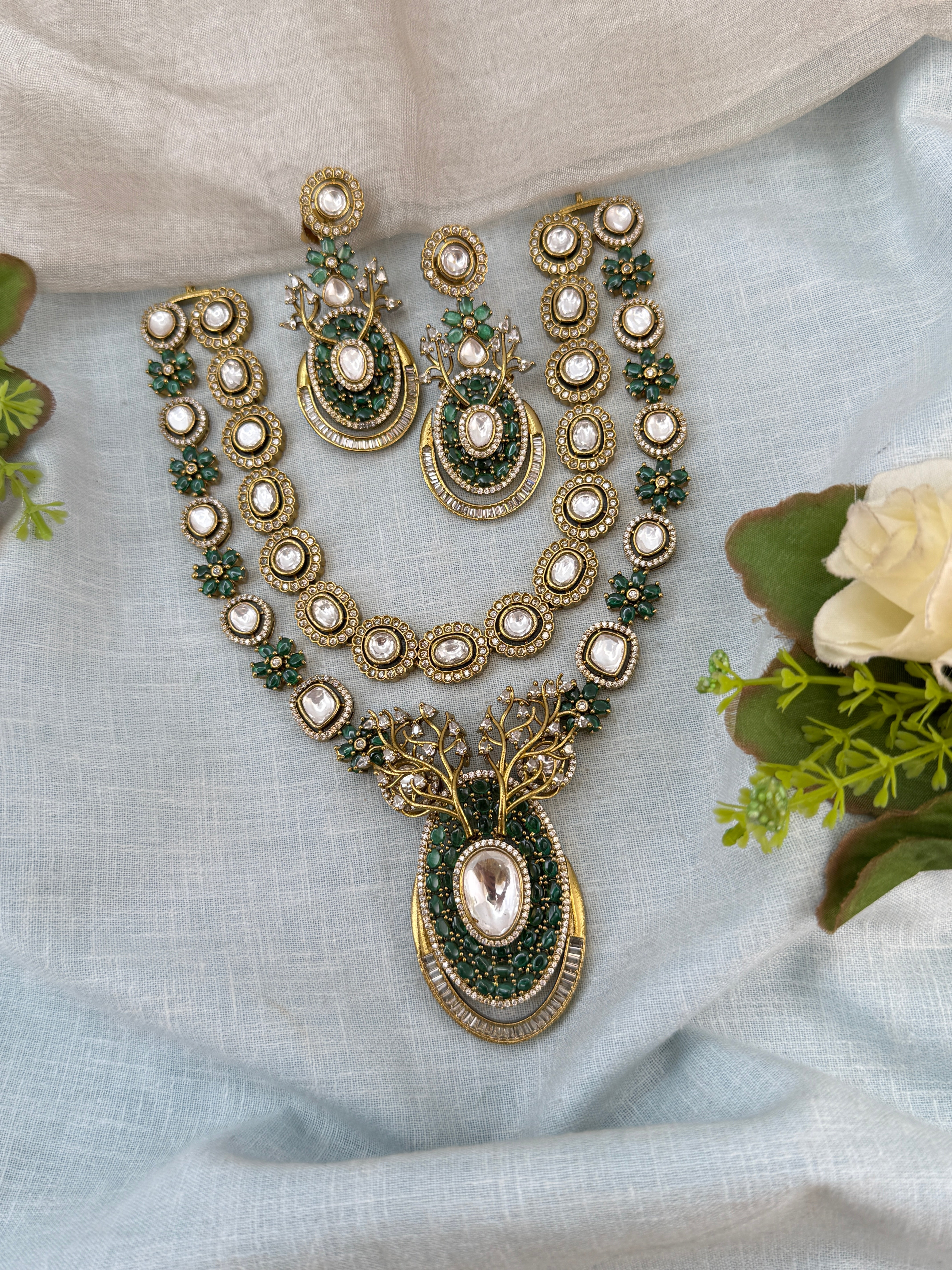 Luxurious Victorian Kundan Layered Pendant Necklace Set 741