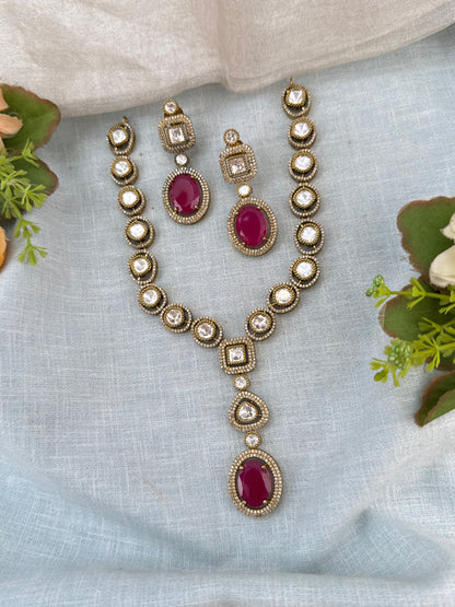 Luxurious Victorian Kundan Stone Pendant Short Necklace Set 745
