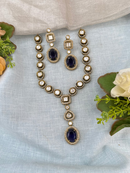 Luxurious Victorian Kundan Stone Pendant Short Necklace Set 747