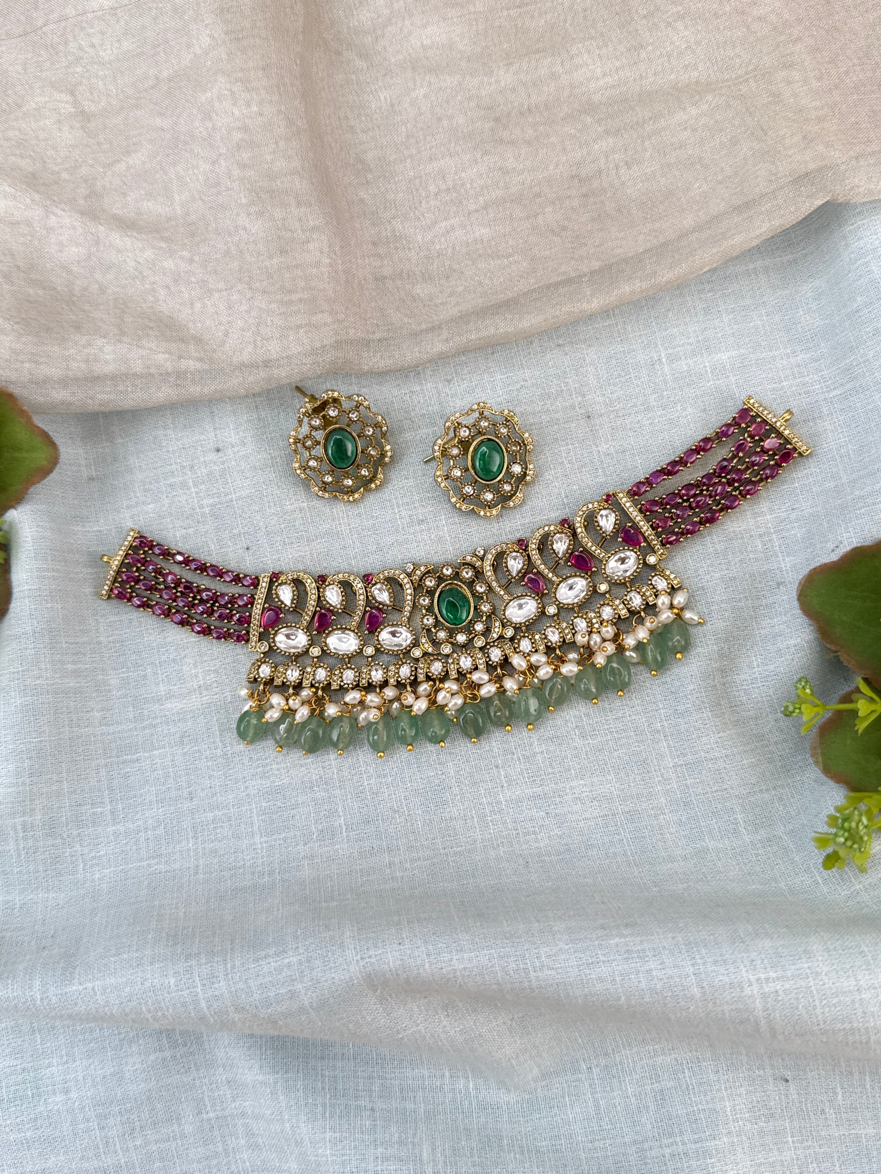 Victorian Necklace set, Bridal victorian necklace, victorian antique necklace, Jadau necklace