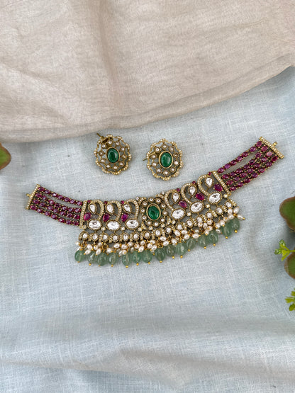 Luxurious Victorian Kundan Choker Necklace Set 755
