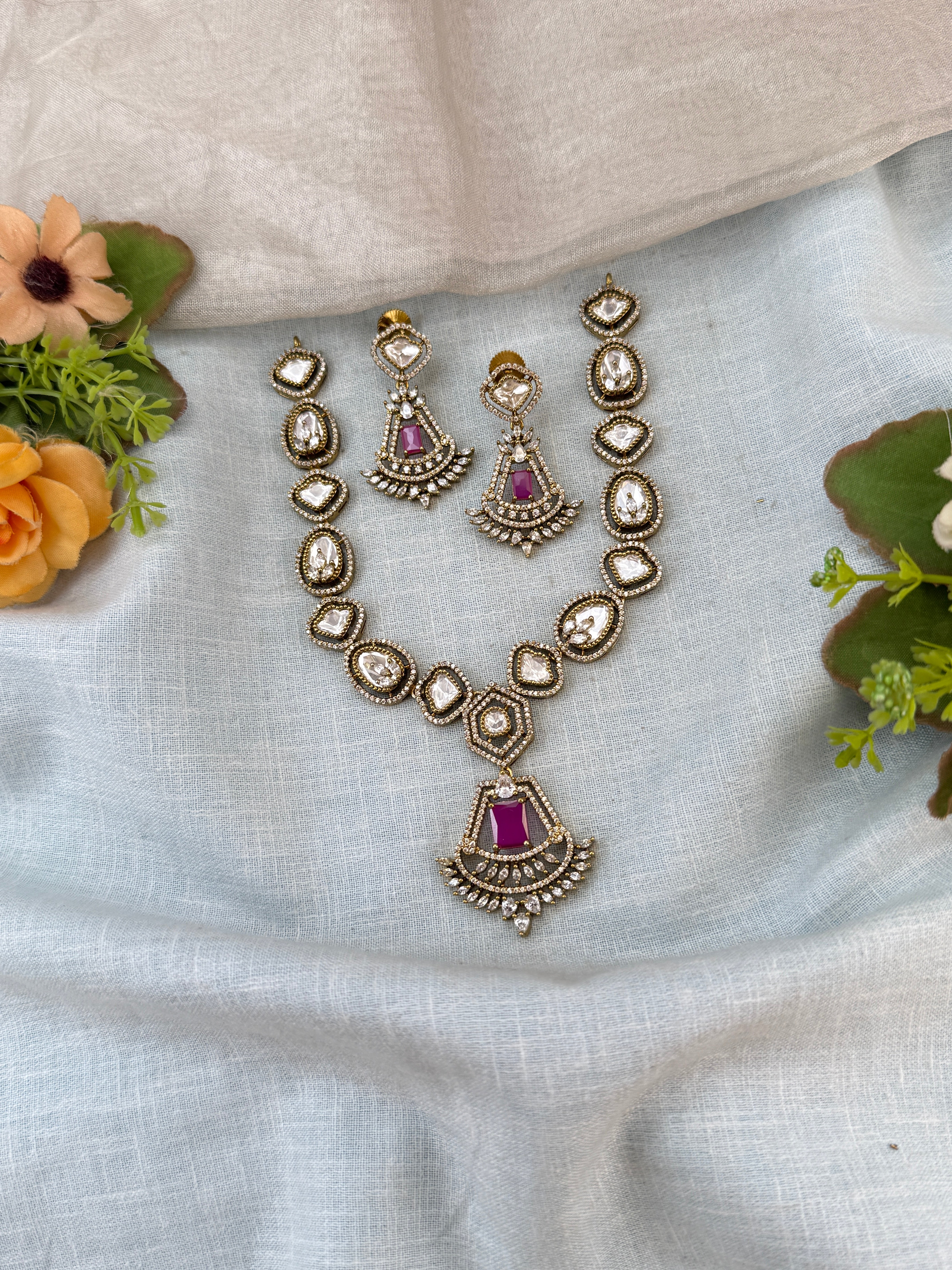 Victorian Necklace set, Bridal victorian necklace, victorian antique necklace, Jadau necklace