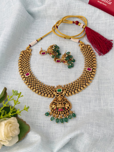 Antique Designer Necklace Lakshmi Pendant Short Set| N1190